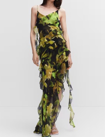 Rochie lunga Mango, negru/verde