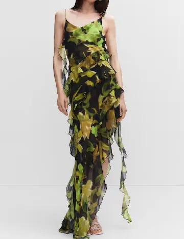 Rochie lunga Mango, negru/verde