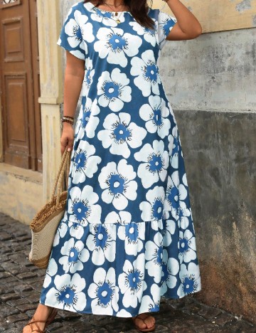 Rochie lunga SHEIN CURVE, albastru/alb