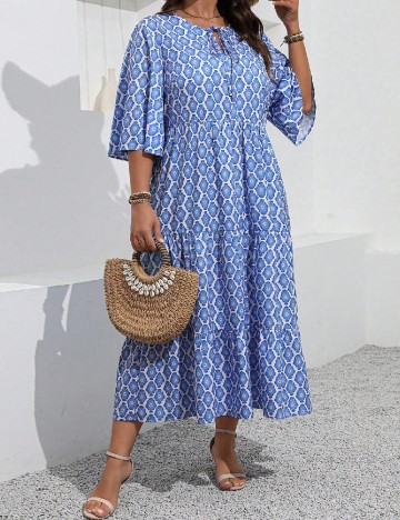 Rochie medie SHEIN CURVE, albastru/alb