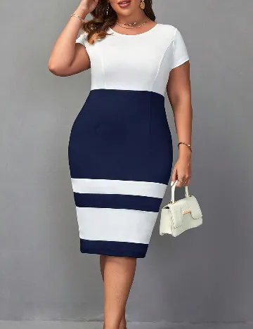 Rochie medie SHEIN CURVE, albastru/alb