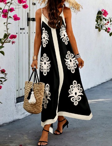 Rochie lunga SHEIN, negru/bej