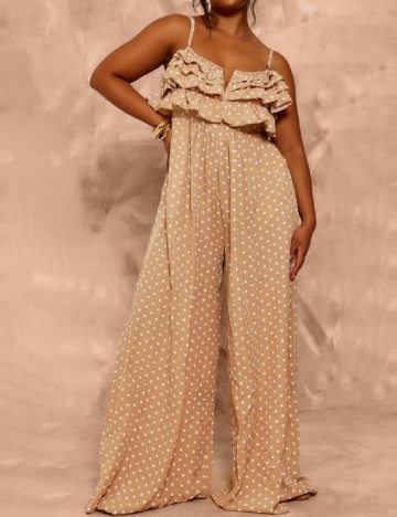 Salopeta PRETTYLITTLETHING Plus Size, maro deschis