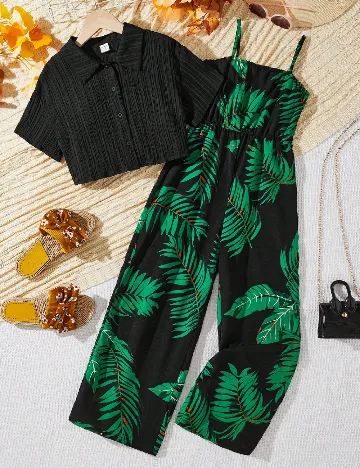 Compleu Shein Kids, negru/verde