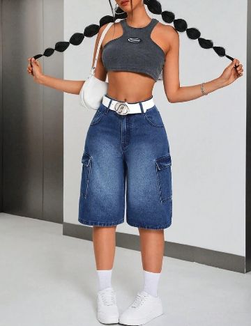 Pantaloni scurti SHEIN, albastru denim