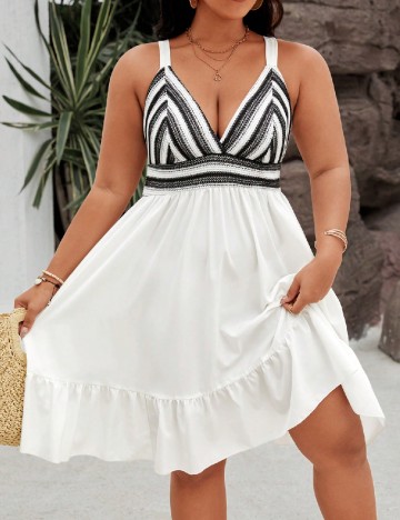 Rochie scurta SHEIN CURVE, alb/negru
