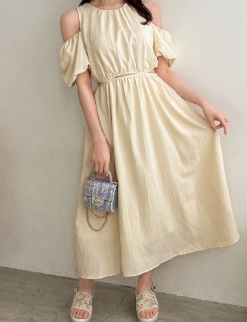 Rochie lunga Friful, galben deschis