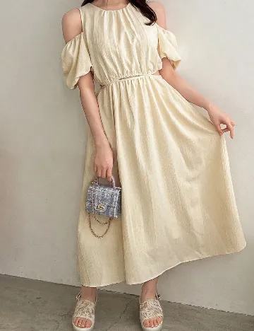 Rochie lunga Friful, galben deschis