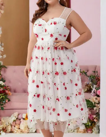 Rochie medie SHEIN CURVE, alb/rosu