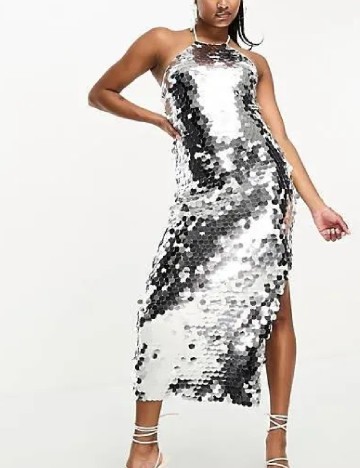 Rochie medie Collective The Label, argintiu