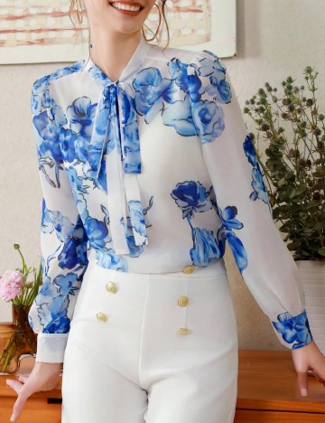 Bluza SHEIN, alb/albastru