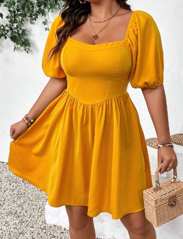 Rochie scurta SHEIN CURVE, mustar