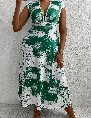 Rochie lunga SHEIN CURVE, alb/verde Verde