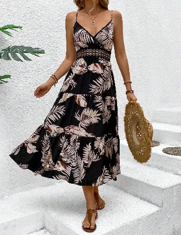 Rochie lunga SHEIN, negru/crem Negru