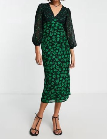 Rochie medie Violet Romance, negru/verde