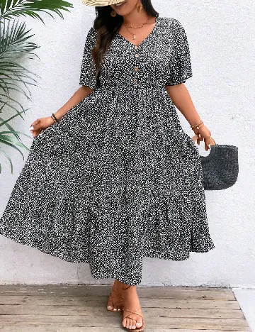 Rochie lunga SHEIN CURVE, alb/negru Negru