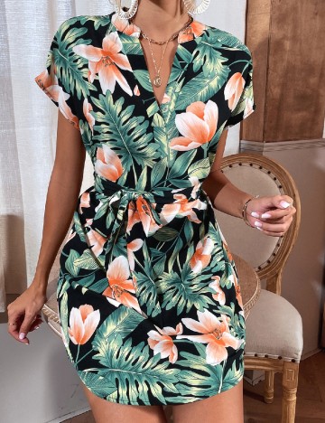 Rochie scurta SHEIN, verde/roz