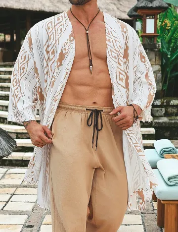 Chimono SHEIN Plus Size Men, alb Alb