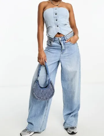 Top Bershka, alb Albastru