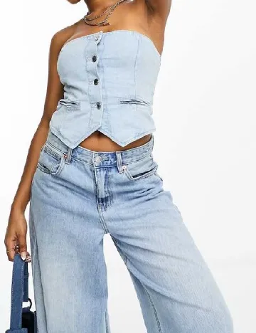 Top Bershka, alb Albastru