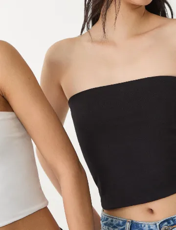 Set topuri 2 bucati Stradivarius, alb/negru Negru