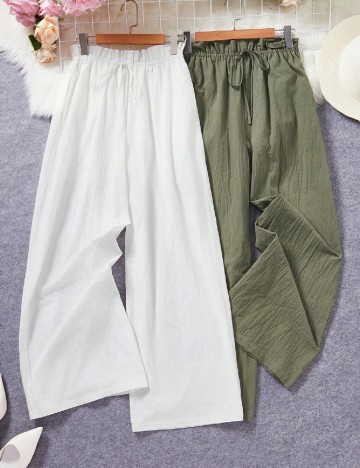 Set pantaloni 2 perechi SHEIN, alb/verde