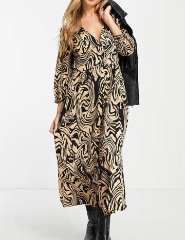 Rochie medie Stradivarius, crem/negru