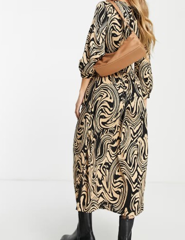 Rochie medie Stradivarius, crem/negru