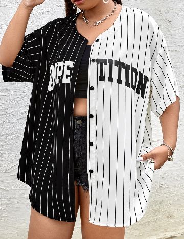 Camasa SHEIN CURVE, negru/alb