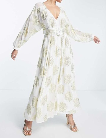 Rochie lunga ASOS, alb/auriu