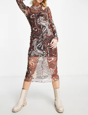 Rochie medie Violet Romance, maro Maro