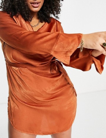 Rochie scurta First Distraction Plus Size, maro