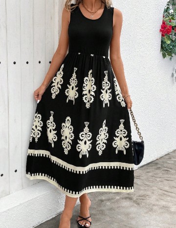 Rochie lunga SHEIN, ecru/negru