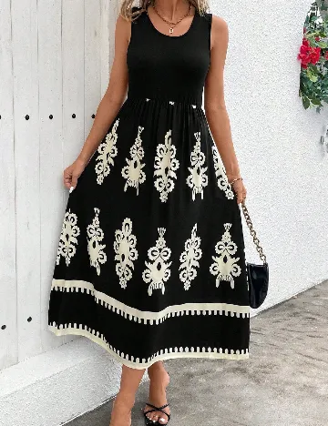 Rochie lunga SHEIN, ecru/negru Negru