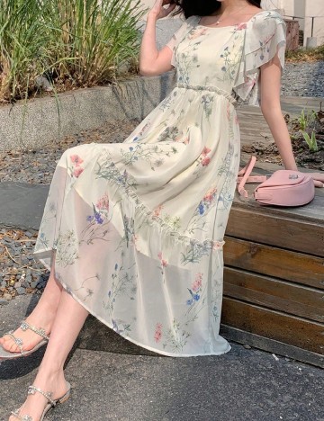 Rochie medie Dazy, ecru