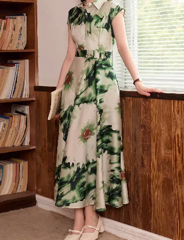Rochie lunga SHEIN, crem/verde Crem