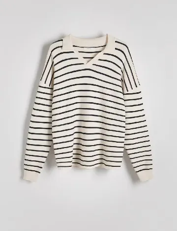 Bluza Reserved, ecru/negru Alb