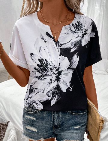 Tricou SHEIN, negru/alb