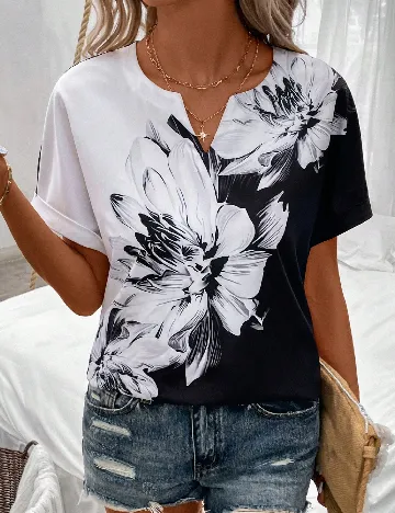 Tricou SHEIN, negru/alb Negru