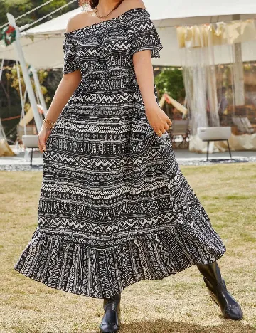 Rochie lunga SHEIN CURVE, alb/negru Negru