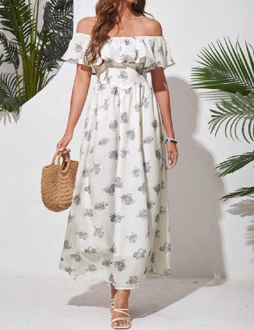 Rochie lunga SHEIN, ecru/gri