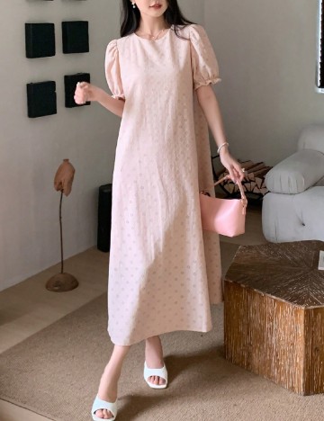 Rochie medie Dazy, roz pudra