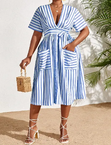 Rochie medie SHEIN CURVE, alb/albastru Alb