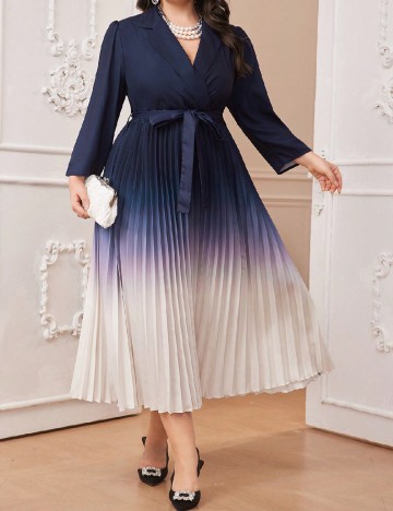 Rochie lunga SHEIN CURVE, bleumarin/alb