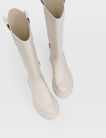 Cizme Stradivarius, crem