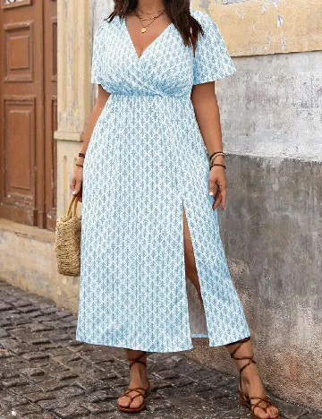 Rochie lunga SHEIN CURVE, alb/albastru Albastru