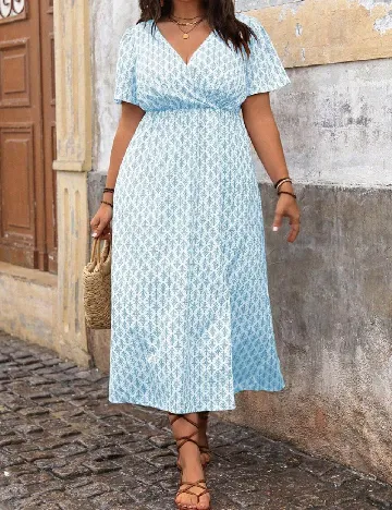 Rochie lunga SHEIN CURVE, alb/albastru Albastru