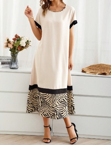 Rochie lunga Emery Rose, crem/negru