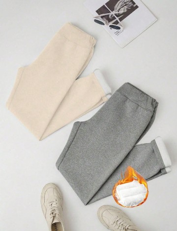 Set pantaloni 2 perechi SHEIN, crem/gri