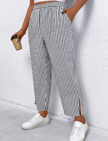 Pantaloni SHEIN CURVE, alb/gri
